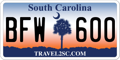 SC license plate BFW600