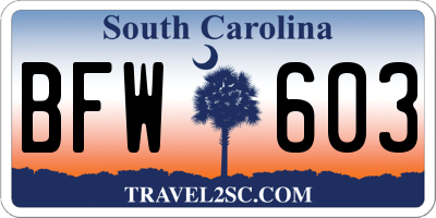 SC license plate BFW603