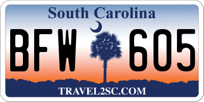 SC license plate BFW605