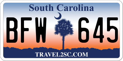 SC license plate BFW645