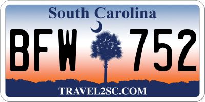 SC license plate BFW752