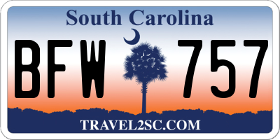 SC license plate BFW757