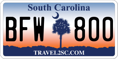 SC license plate BFW800