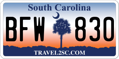 SC license plate BFW830