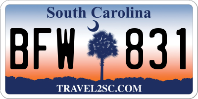 SC license plate BFW831