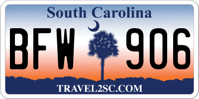 SC license plate BFW906