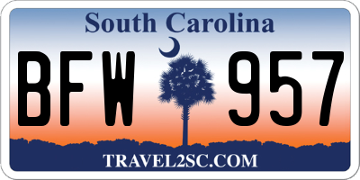 SC license plate BFW957