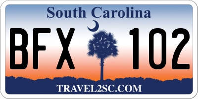 SC license plate BFX102