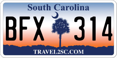 SC license plate BFX314