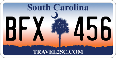 SC license plate BFX456