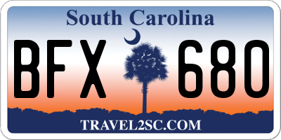 SC license plate BFX680
