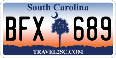 SC license plate BFX689