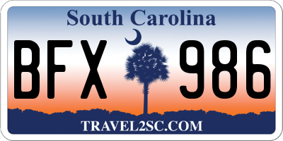 SC license plate BFX986