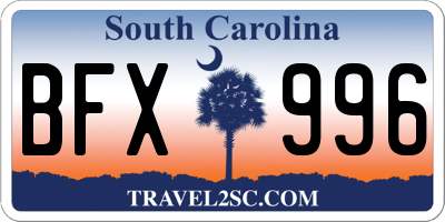 SC license plate BFX996