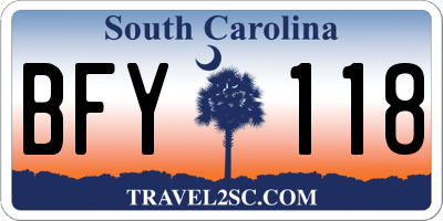 SC license plate BFY118