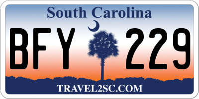 SC license plate BFY229
