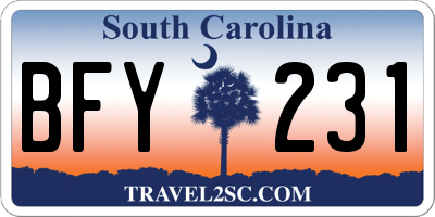 SC license plate BFY231