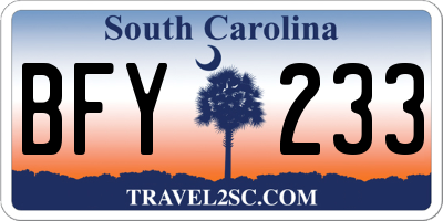 SC license plate BFY233