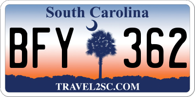 SC license plate BFY362