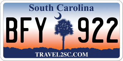 SC license plate BFY922