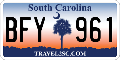 SC license plate BFY961