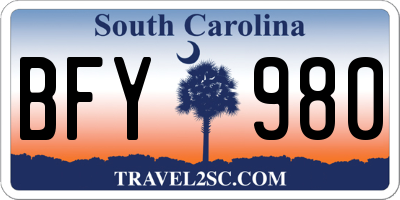 SC license plate BFY980