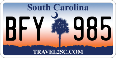 SC license plate BFY985