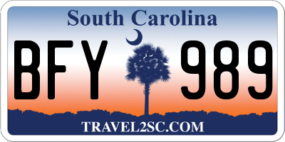 SC license plate BFY989