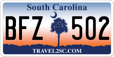 SC license plate BFZ502
