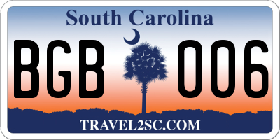 SC license plate BGB006