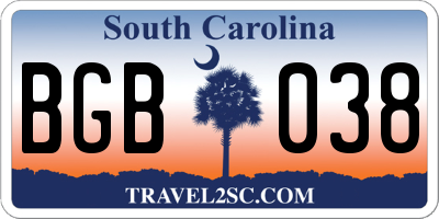SC license plate BGB038