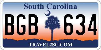 SC license plate BGB634