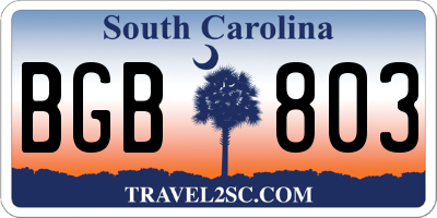 SC license plate BGB803