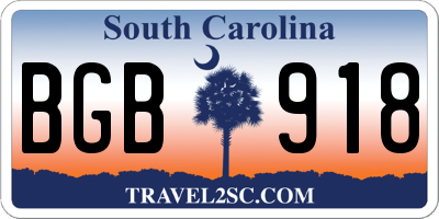 SC license plate BGB918