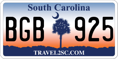 SC license plate BGB925