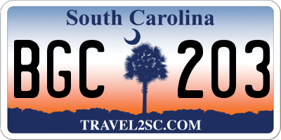 SC license plate BGC203