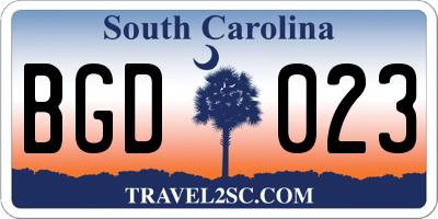 SC license plate BGD023