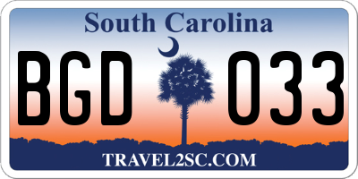 SC license plate BGD033