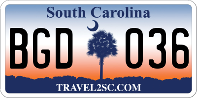 SC license plate BGD036