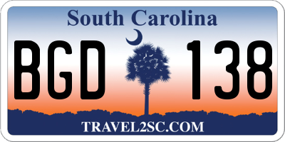 SC license plate BGD138