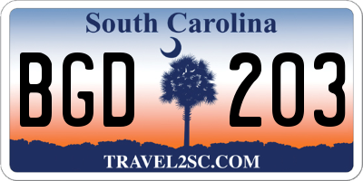 SC license plate BGD203