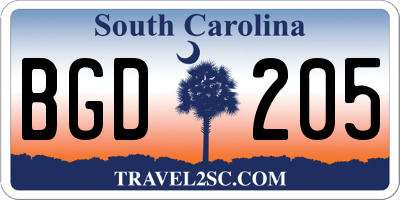 SC license plate BGD205