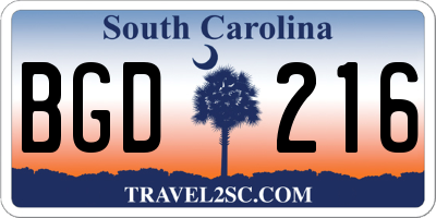 SC license plate BGD216