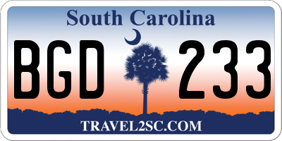 SC license plate BGD233