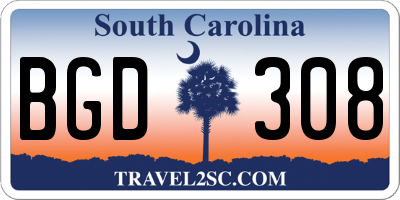 SC license plate BGD308
