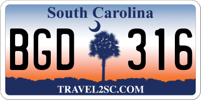 SC license plate BGD316