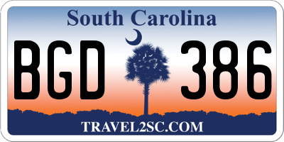 SC license plate BGD386