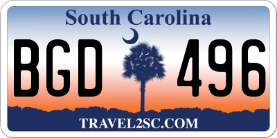 SC license plate BGD496
