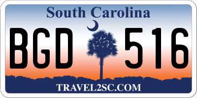 SC license plate BGD516