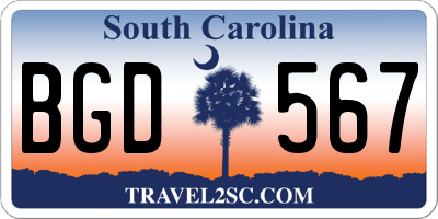 SC license plate BGD567